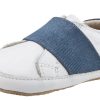 Shoes Old Soles Boy'S Casual Shoes | Old Soles Girl'S & Boy'S 195 Bambini Master White With Denim Blue Band Leather Elastic Slip On Sneakers