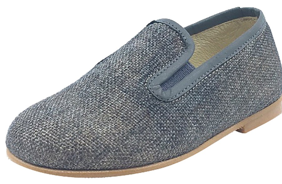 Shoes Luccini Boy'S Casual Shoes | Luccini Grey Linen With Matching Leather Trim Smoking Loafer