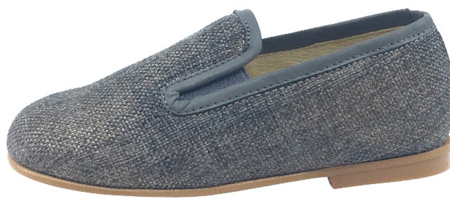 Shoes Luccini Boy'S Casual Shoes | Luccini Grey Linen With Matching Leather Trim Smoking Loafer