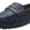 Shoes Venettini Boy'S Casual Shoes | Venettini Boy'S Savor Navy Green Leather Slip On Contrast Trim Moccasin Loafer