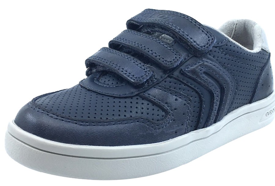 Shoes Geox Boy'S Casual Shoes | Geox Boy'S Dj Rock 2 Navy Blue Triple Hook And Loop Sneaker