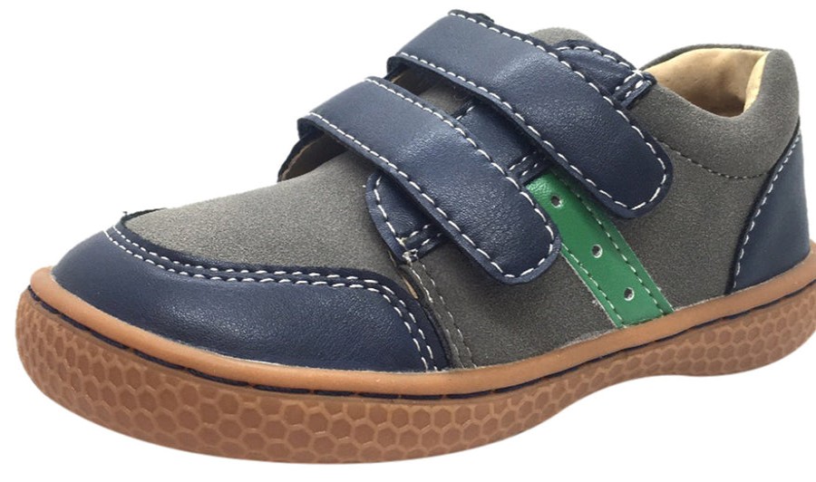 Shoes Livie & Luca Boy'S Casual Shoes | Livie & Luca Boy'S Sagan Navy & Green Leather Sneaker Shoe With Double Hook And Loop Straps