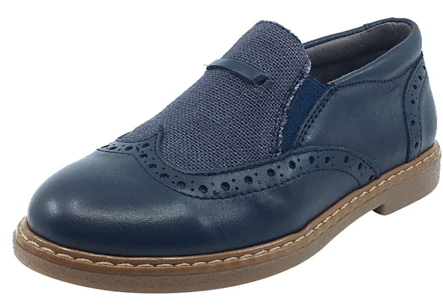 Shoes BluBlonc Boy'S Casual Shoes | Blublonc Boy'S & Girl'S Navy Leather With Linen Textile Middle Moc Oxford Shoe