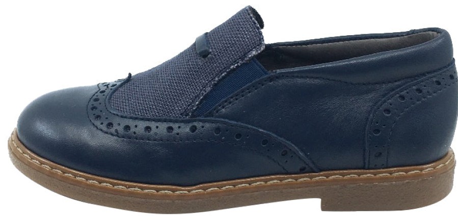 Shoes BluBlonc Boy'S Casual Shoes | Blublonc Boy'S & Girl'S Navy Leather With Linen Textile Middle Moc Oxford Shoe