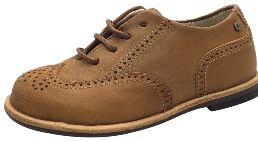 Shoes Manuela de Juan Boy'S Casual Shoes | Manuela De Juan Boy'S & Girl'S British Distressed Tan Leather Lace Up Oxford Shoes With Perforated Penguin Toe