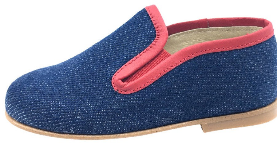 Shoes Luccini Boy'S Casual Shoes | Luccini Boy'S And Girl'S Denim Blue With Red Trim Smoking Loafer