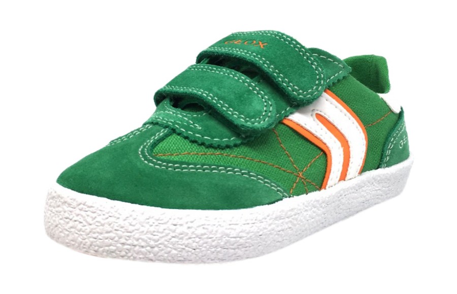 Shoes Geox Boy'S Casual Shoes | Geox Respira Boy'S Suede And Canvas Double Hook And Loop Skater Sneaker Shoes, Green/Orange