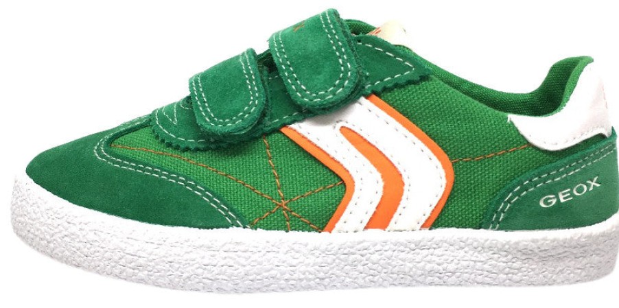 Shoes Geox Boy'S Casual Shoes | Geox Respira Boy'S Suede And Canvas Double Hook And Loop Skater Sneaker Shoes, Green/Orange