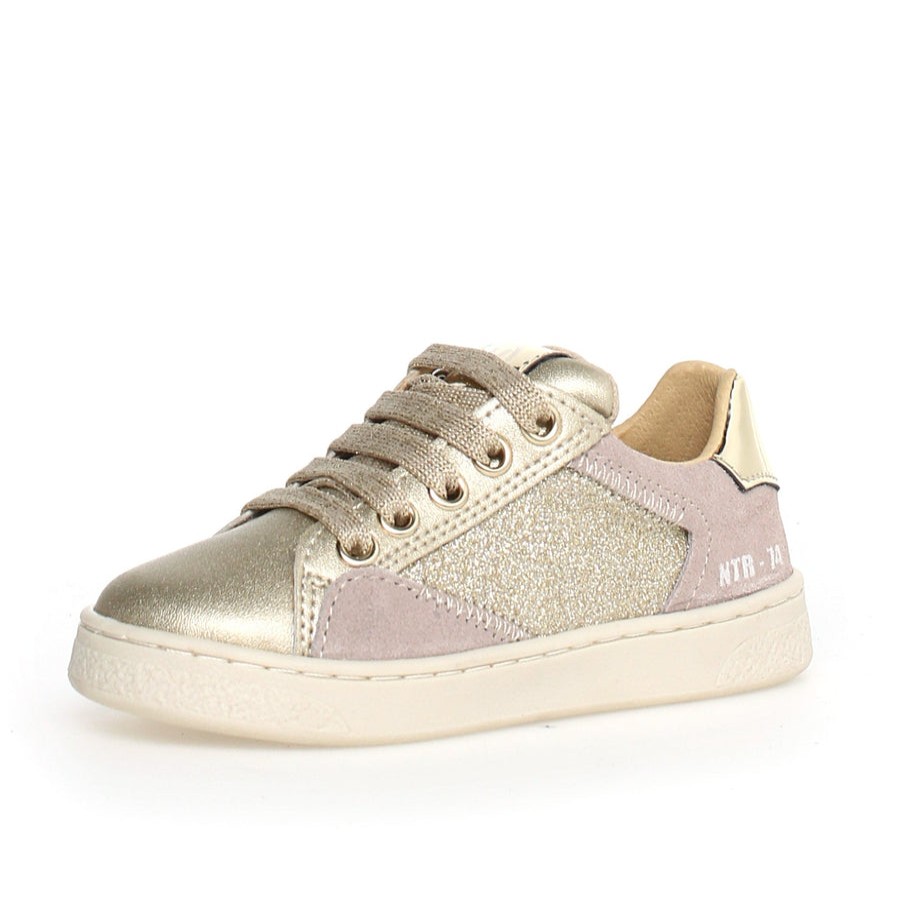 Shoes Naturino Girl'S Casual Shoes | Naturino Girl'S Quar Zip Glitter Sneakers - Platinum Beige