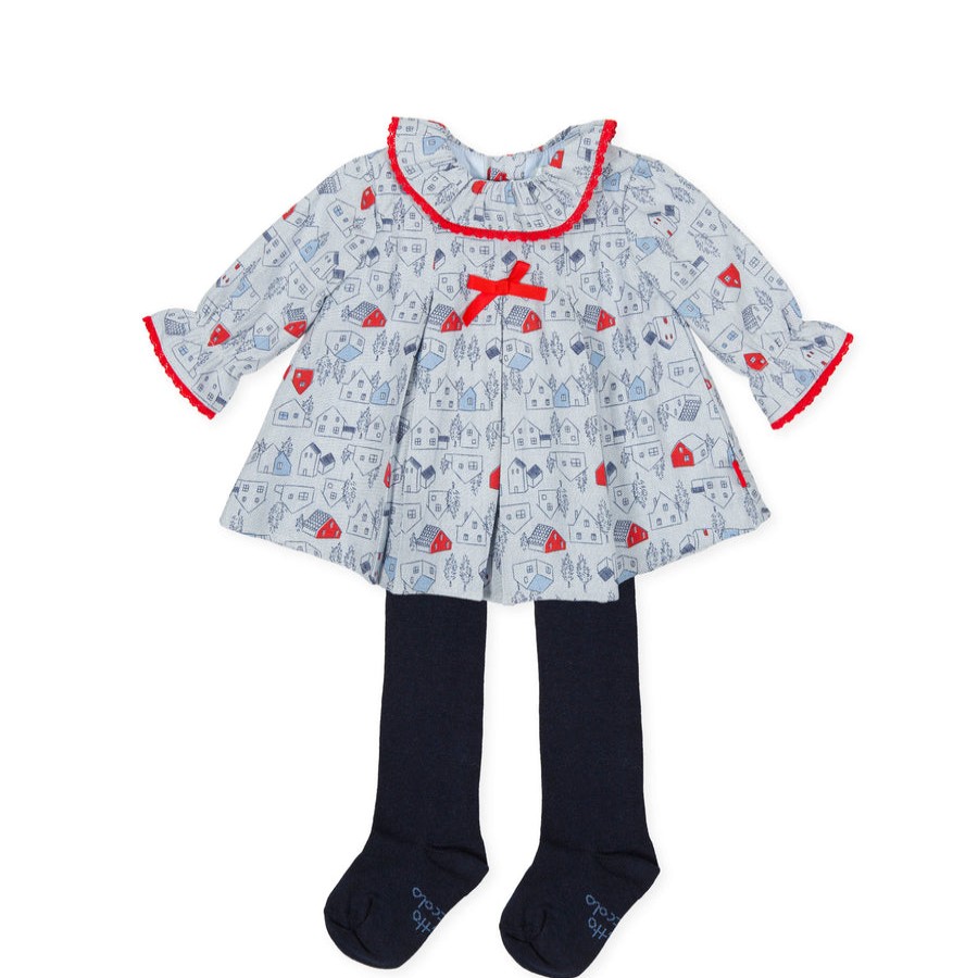 Clothes Tutto Piccolo | Tutto Piccolo Vestido Viyela Dress With Tights - Indigo