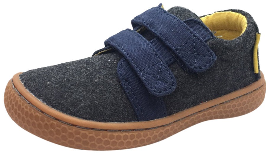 Shoes Livie & Luca Boy'S Casual Shoes | Livie & Luca Boy'S Hayes Charcoal & Navy Natural Textile Sneaker Shoe With Double Hook And Loop Straps