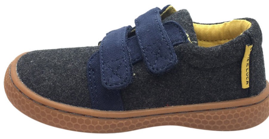 Shoes Livie & Luca Boy'S Casual Shoes | Livie & Luca Boy'S Hayes Charcoal & Navy Natural Textile Sneaker Shoe With Double Hook And Loop Straps