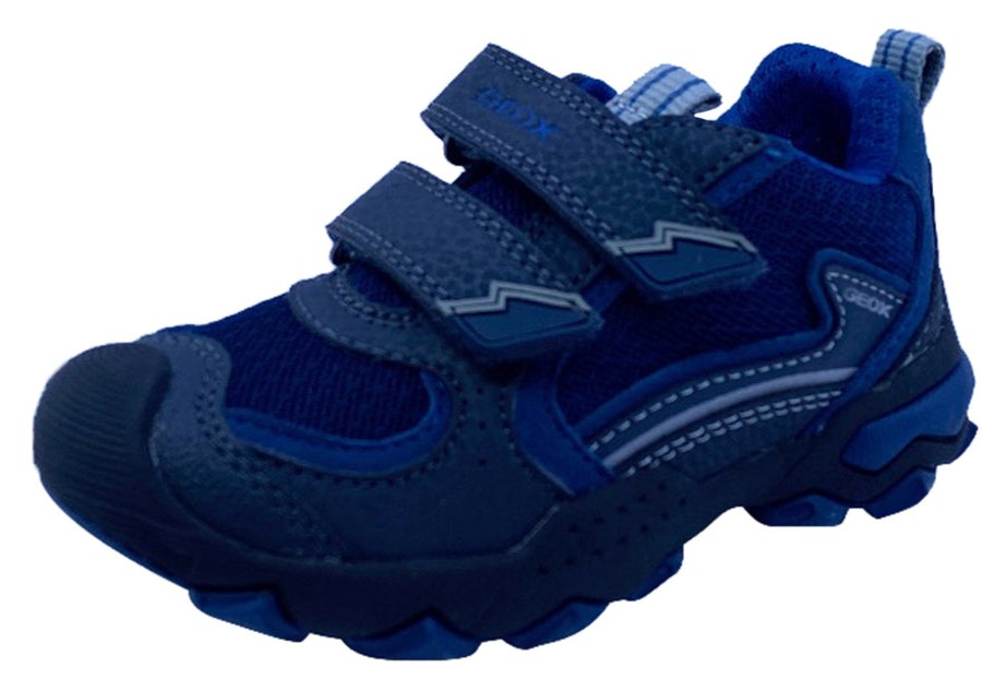 Shoes Geox Boy'S Casual Shoes | Geox Respira Boy'S J Buller Double Hook And Loop Sneaker Shoes, Navy/Grey