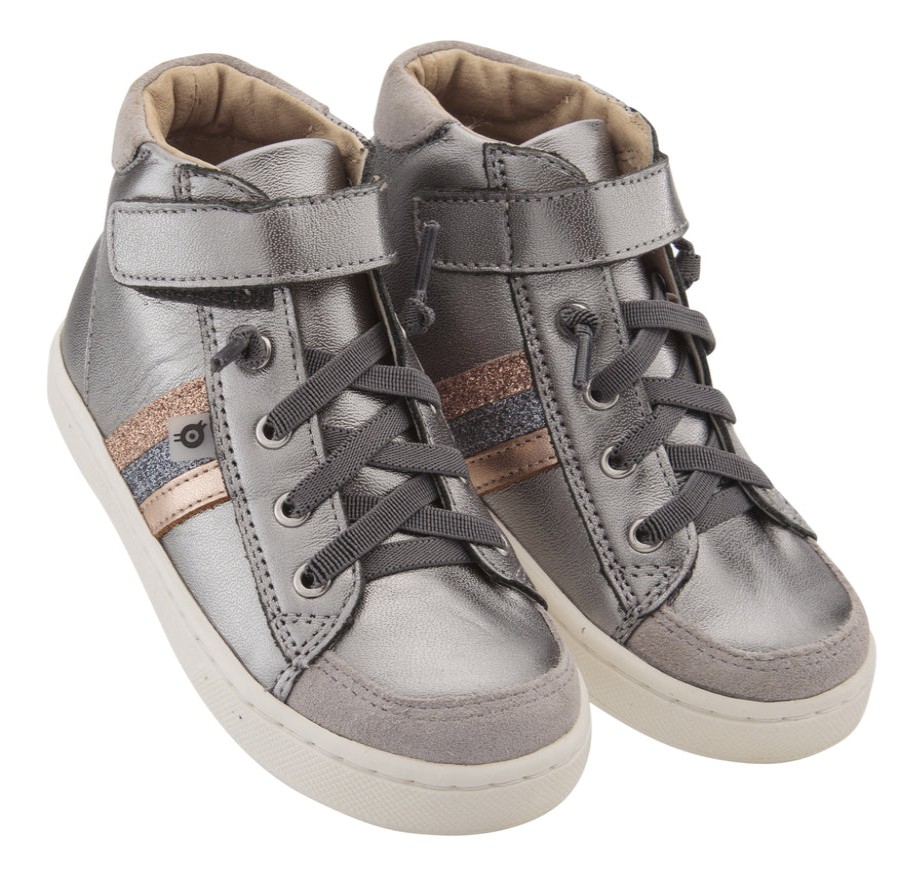 Shoes Old Soles Boy'S Casual Shoes | Old Soles Boy'S & Girl'S Glambo High Top Leather Sneakers - Rich Silver/Copper/Glam Gunmetal/Glam Copper