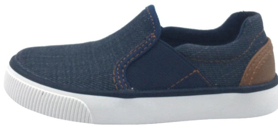 Shoes Geox Boy'S Casual Shoes | Geox Boy'S And Girl'S Kilwi Denim And Brown Canvas Slip-On Sneaker