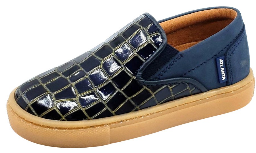 Shoes Atlanta Mocassin Boy'S Casual Shoes | Atlanta Mocassin Girl'S And Boy'S Blue Embossed Leather Sneakers, Navy Blue/Gold