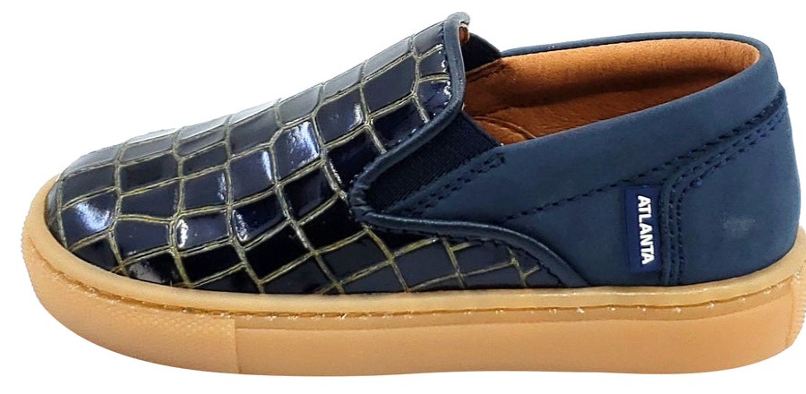 Shoes Atlanta Mocassin Boy'S Casual Shoes | Atlanta Mocassin Girl'S And Boy'S Blue Embossed Leather Sneakers, Navy Blue/Gold