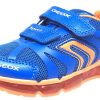 Shoes Geox Boy'S Casual Shoes | Geox Respira Boy'S Android Royal Blue & Orange Mesh Light Up Double Hook And Loop Sneaker