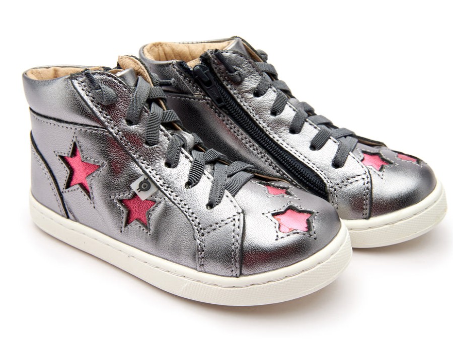 Shoes Old Soles Girl'S Casual Shoes | Old Soles Girl'S Starey High Top Sneaker, Rich Silver/Fuchsia Foil