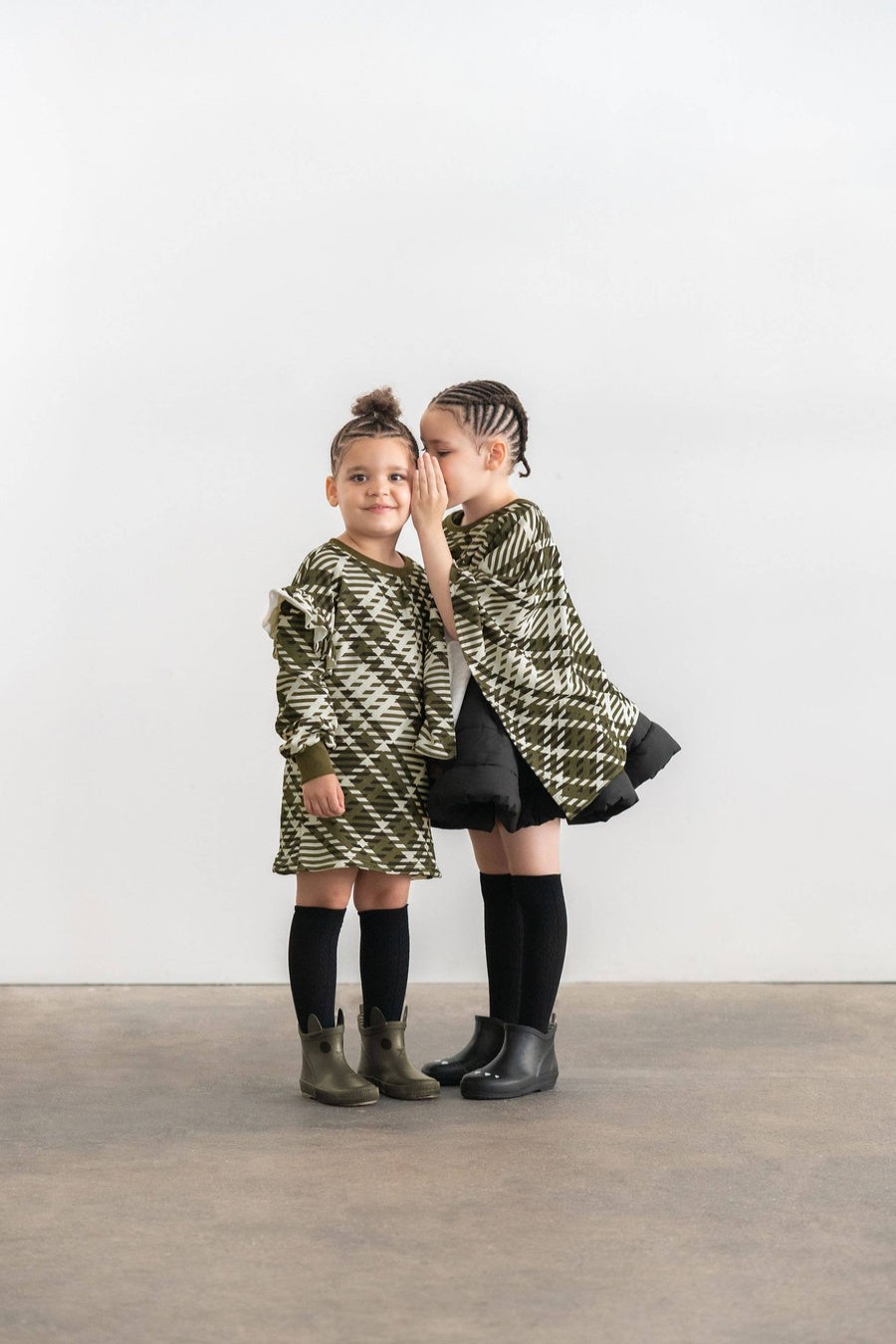 Clothes OMAMImini | Omamimini Plaid Sweatshirt Dress - Olive