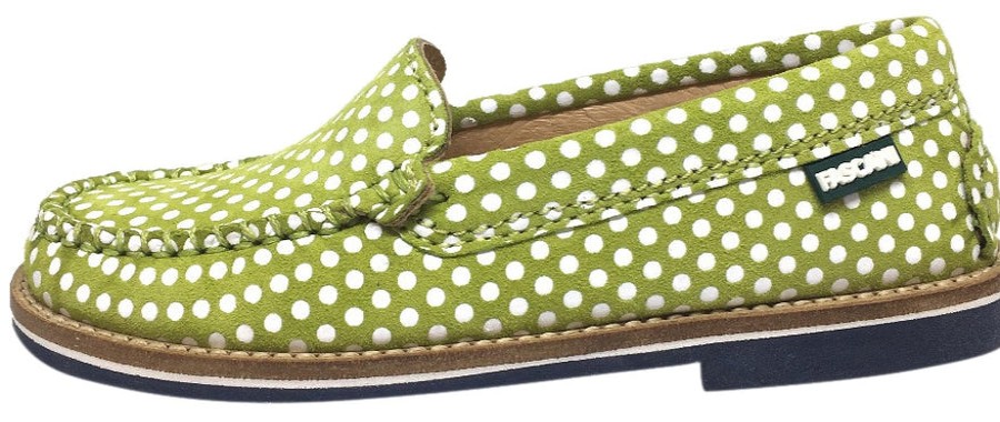 Shoes Fascani Boy'S Casual Shoes | Fascani Girl'S And Boy'S Bright Olive Green Soft Suede Polka Dot Print Slip On Moccasin Loafer