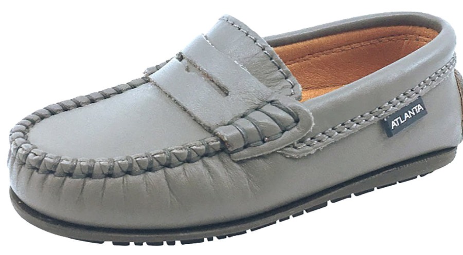 Shoes Atlanta Mocassin Boy'S Casual Shoes | Atlanta Mocassin Boy'S & Girl'S Grey Smooth Slip On Moccasin Penny Loafer Shoe