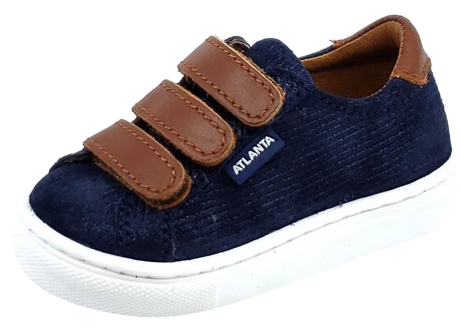 Shoes Atlanta Mocassin Boy'S Casual Shoes | Atlanta Mocassin Boy'S Triple Hook And Loop Closure Leather Sneakers, Navy/Brown