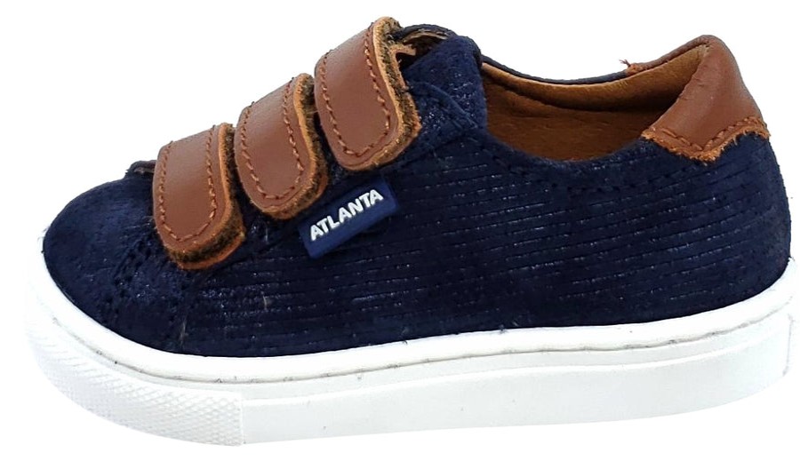 Shoes Atlanta Mocassin Boy'S Casual Shoes | Atlanta Mocassin Boy'S Triple Hook And Loop Closure Leather Sneakers, Navy/Brown