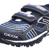 Shoes Geox Boy'S Casual Shoes | Geox Boy'S Bernie Navy & Royal Blue Double Hook And Loop Strap Sneaker