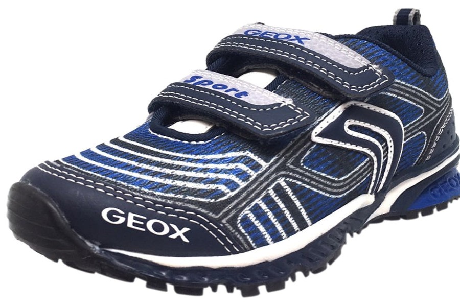 Shoes Geox Boy'S Casual Shoes | Geox Boy'S Bernie Navy & Royal Blue Double Hook And Loop Strap Sneaker