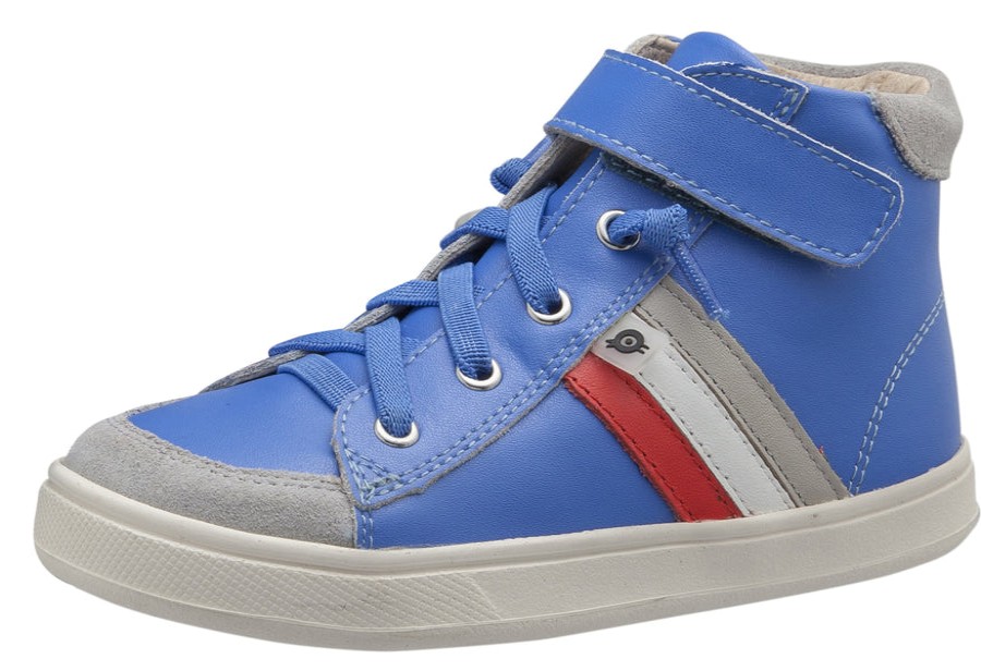 Shoes Old Soles Boy'S Casual Shoes | Old Soles Boy'S And Girl'S Glambo High Top Leather Sneakers, Neon Blue/Bright Red/Snow/Gris