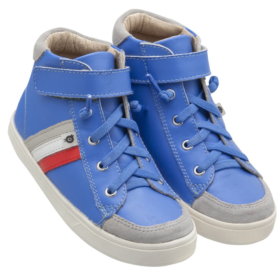 Shoes Old Soles Boy'S Casual Shoes | Old Soles Boy'S And Girl'S Glambo High Top Leather Sneakers, Neon Blue/Bright Red/Snow/Gris