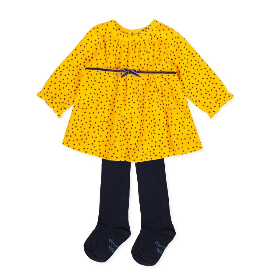 Clothes Tutto Piccolo | Tutto Piccolo 9796 Vestido Tundosado Velor Dress With Tights - Mustard