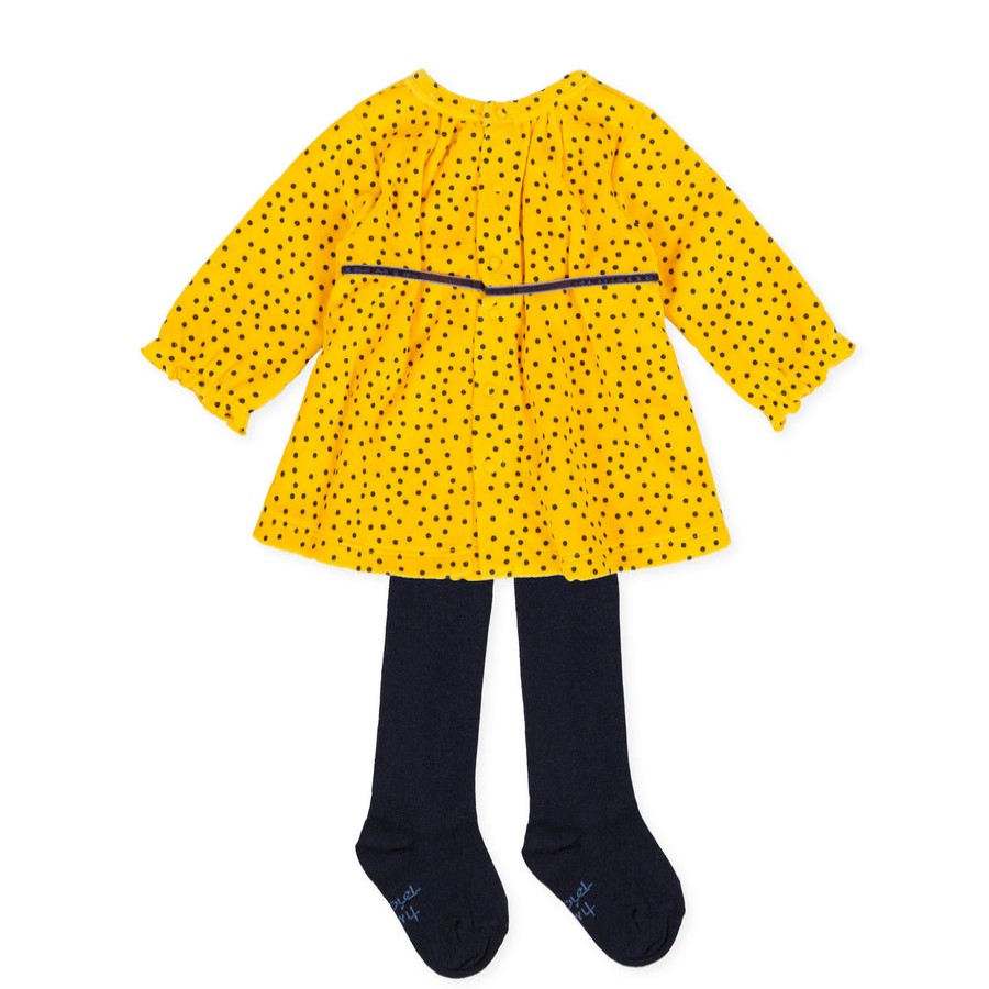 Clothes Tutto Piccolo | Tutto Piccolo 9796 Vestido Tundosado Velor Dress With Tights - Mustard