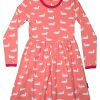 Clothes Moromini | Moromini 945 Pink Duck Long Sleeve Twirly Dress