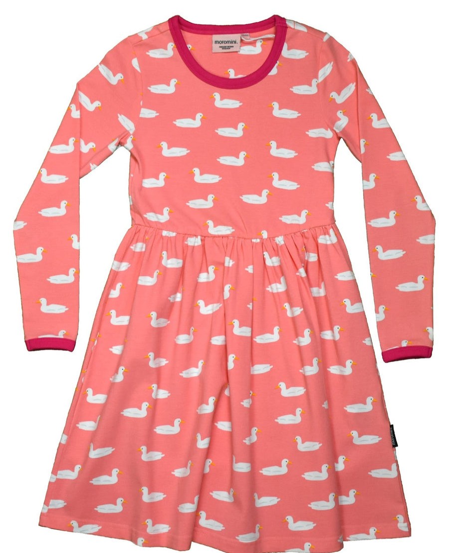 Clothes Moromini | Moromini 945 Pink Duck Long Sleeve Twirly Dress