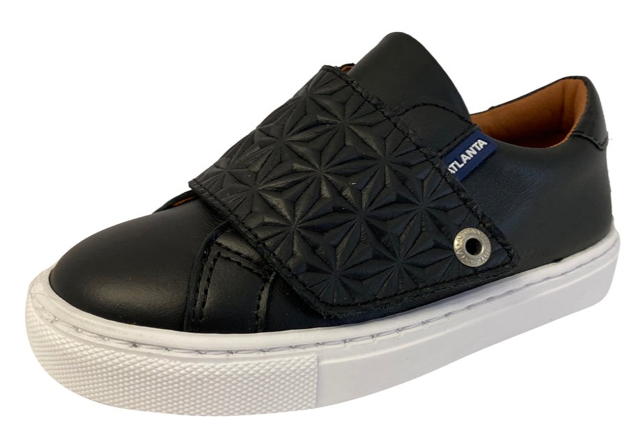 Shoes Atlanta Mocassin Boy'S Casual Shoes | Atlanta Mocassin Boy'S & Girl'S Single Strap Closure, Black Textured