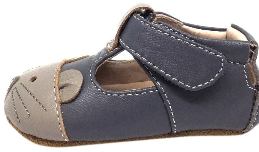 Shoes Livie & Luca Boy'S Casual Shoes | Livie & Luca Girl'S And Boy'S Scamper Smooth Gray Leather Mouse Character T-Strap Shoe With Hook And Loop Closure